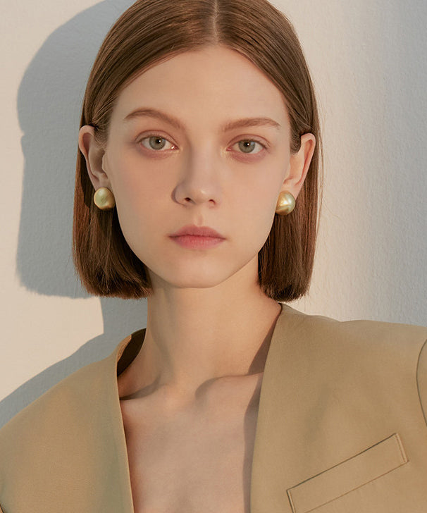 Golden Round Metal Stud Earrings