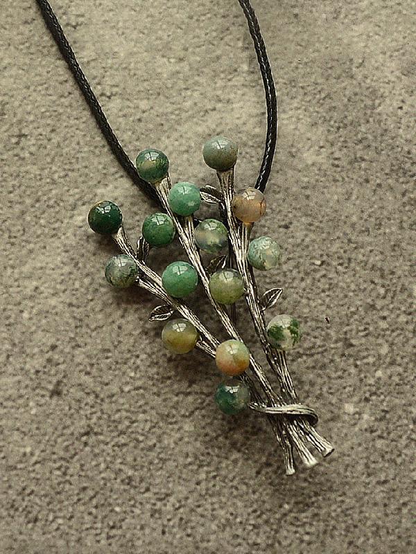 Antique Silver Tree Brooch Long Necklace