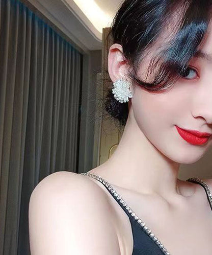 Diy White Alloy Pearl Fireworks Stud Earrings