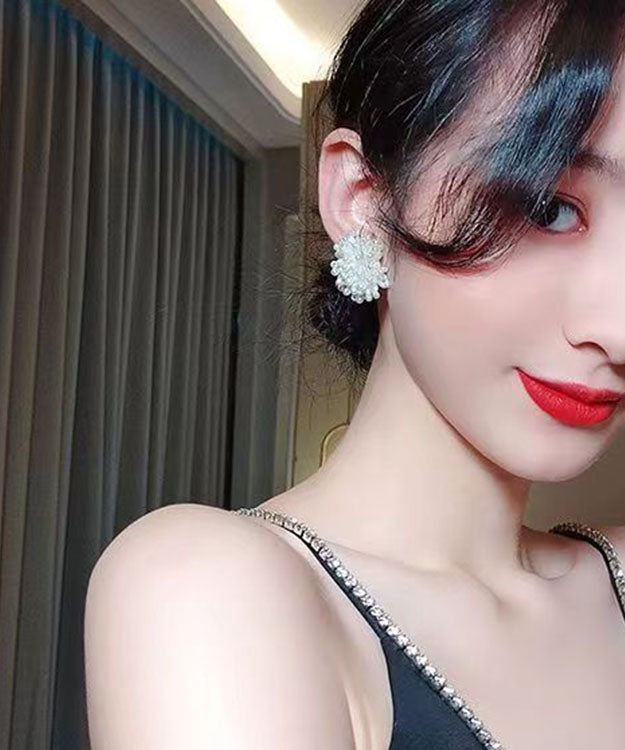 Diy White Alloy Pearl Fireworks Stud Earrings