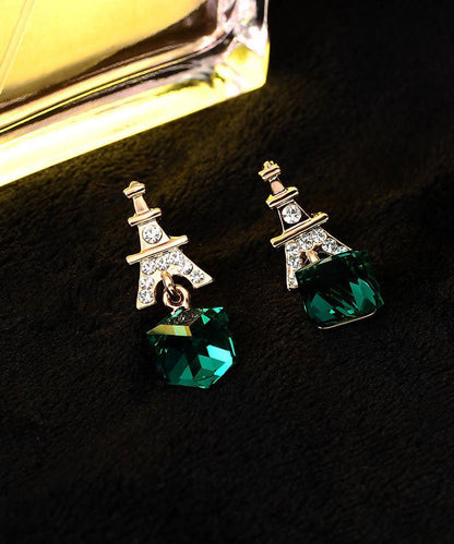Green Sterling Silver Overgild Zircon Crystal Drop Earrings