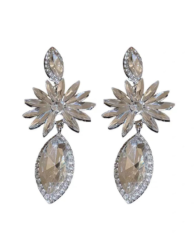White Alloy Zircon Water Droplet Drop Earrings
