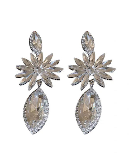 White Alloy Zircon Water Droplet Drop Earrings