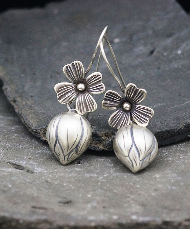 Silk Sterling Silver Lotus Drop Earrings