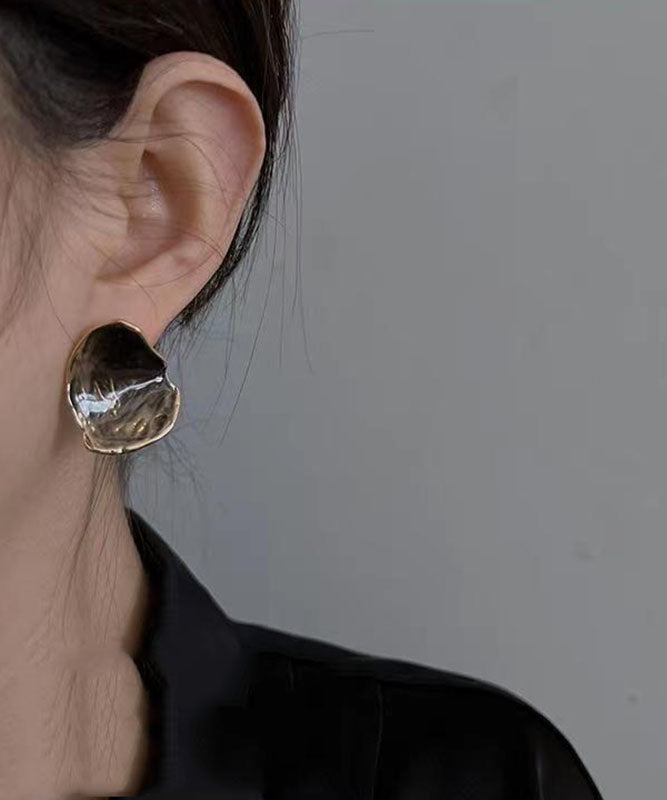 Grey Brown Copper Overgild Dropwise Glaze Stud Earrings