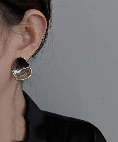 Grey Brown Copper Overgild Dropwise Glaze Stud Earrings