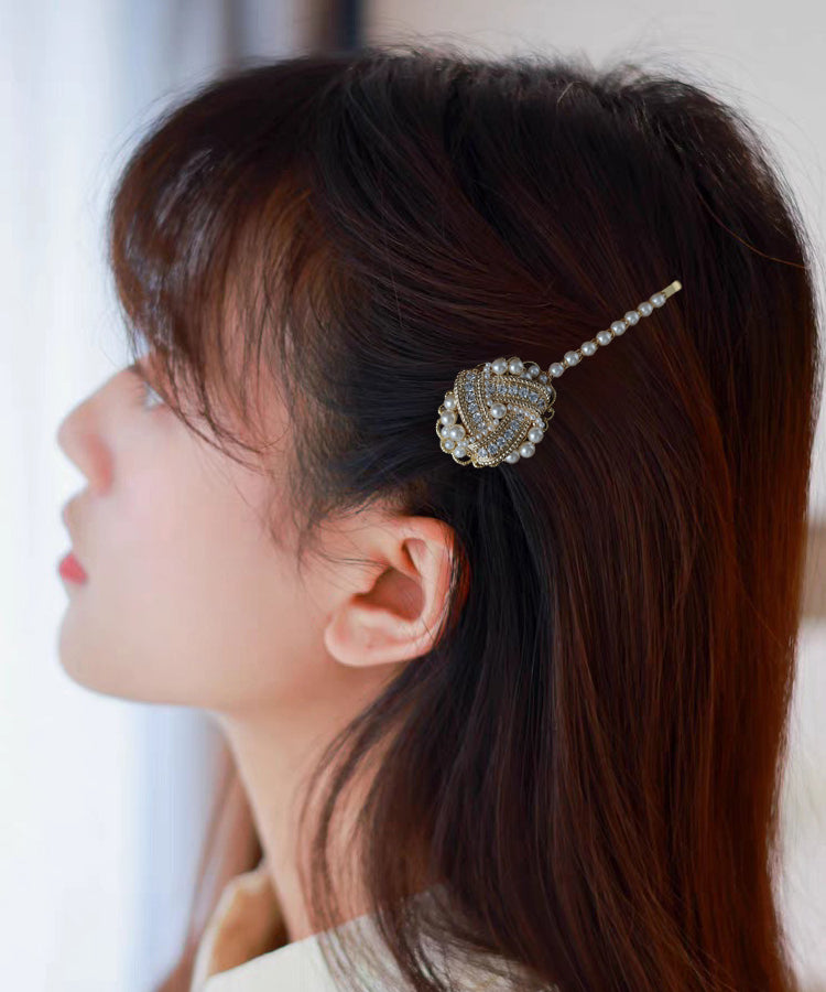 Gold Copper Overgild Inlaid Pearl Zircon Hairpin