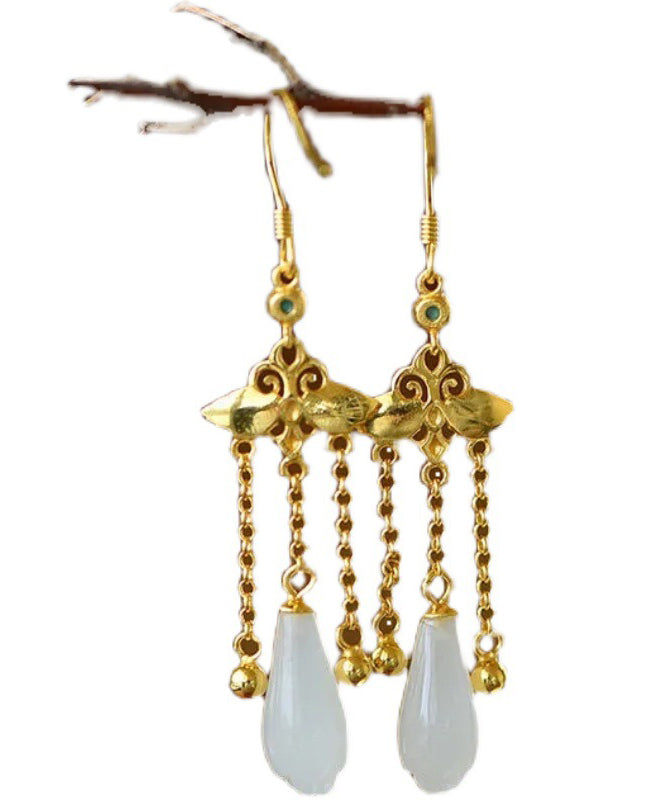 White Orchid Jade Drop Earrings