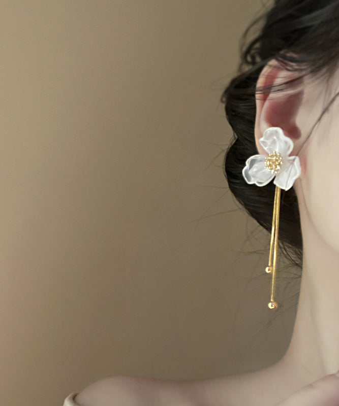 Classy White Acrylic Alloy Tassel Drop Earrings