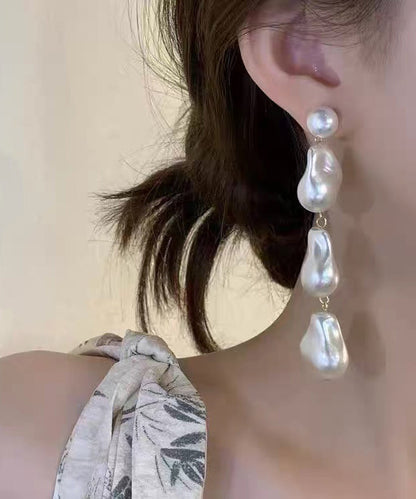 White Alloy Pearl Tassel Drop Earrings