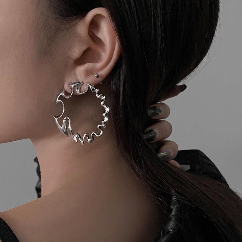 Silk Metal Asymmetrical Exaggeration Hoop Earrings