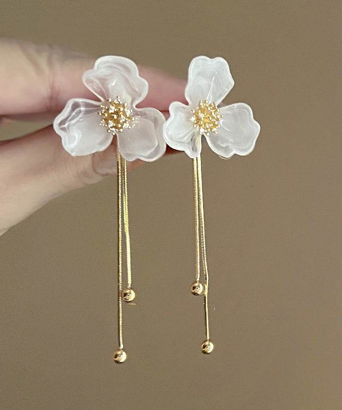 Classy White Acrylic Alloy Tassel Drop Earrings