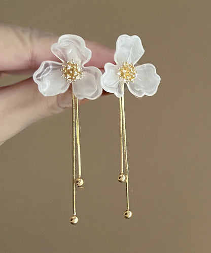 Classy White Acrylic Alloy Tassel Drop Earrings