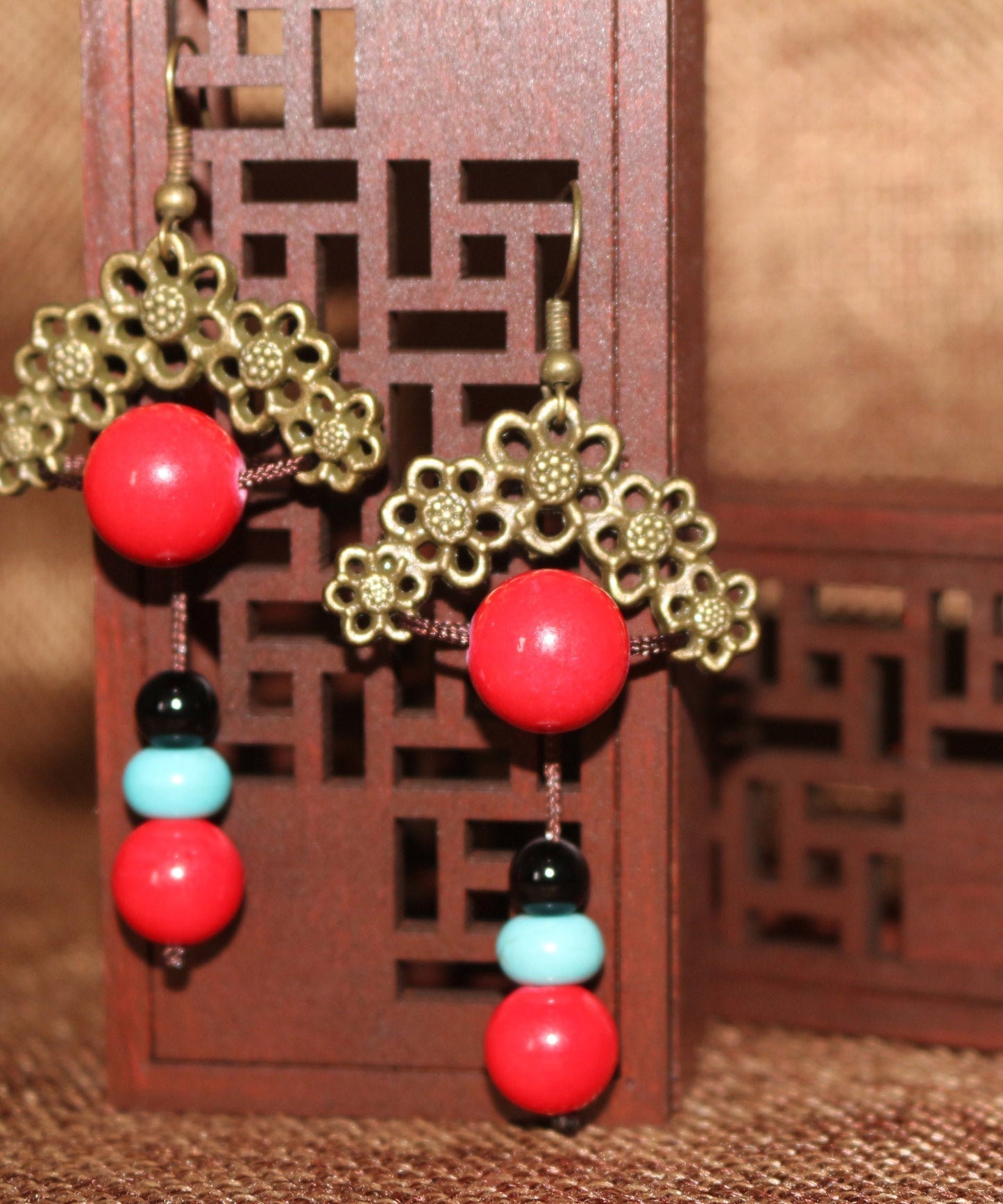 Red Sterling Silver Turquoise Gem Stone Agate Drop Earrings
