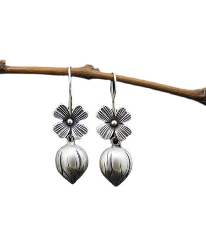 Silk Sterling Silver Lotus Drop Earrings