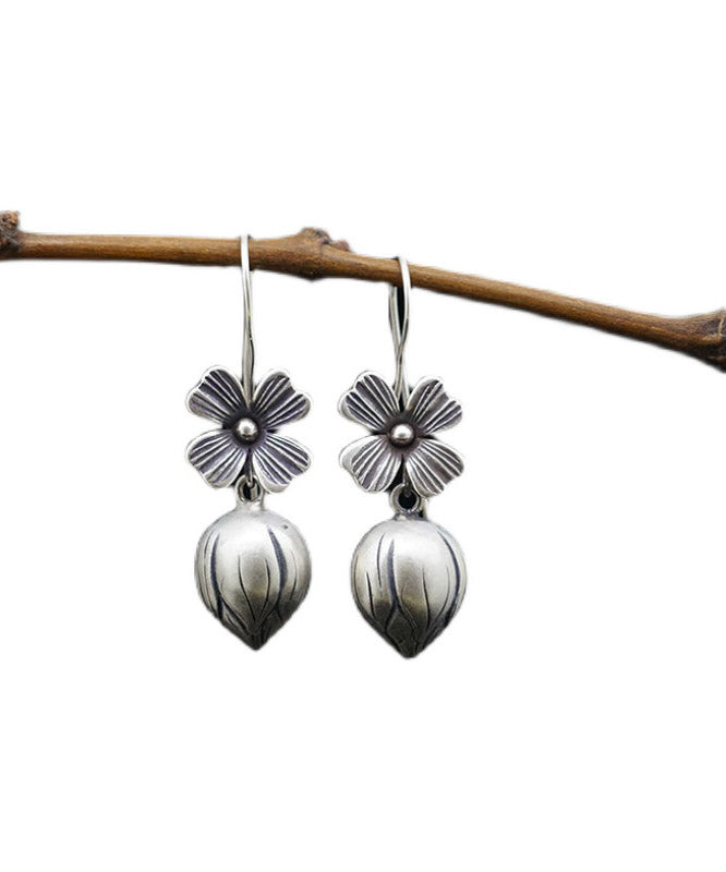 Silk Sterling Silver Lotus Drop Earrings
