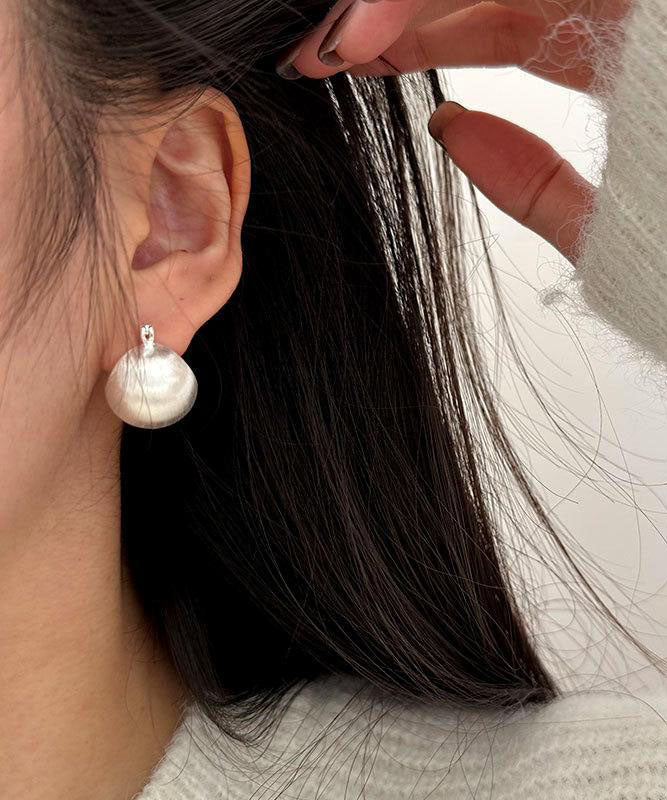 Silk Sterling Silver Sanding Spherical Hoop Earrings