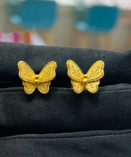 Diy Yellow Sterling Silver Overgild Crystal Butterfly Stud Earrings