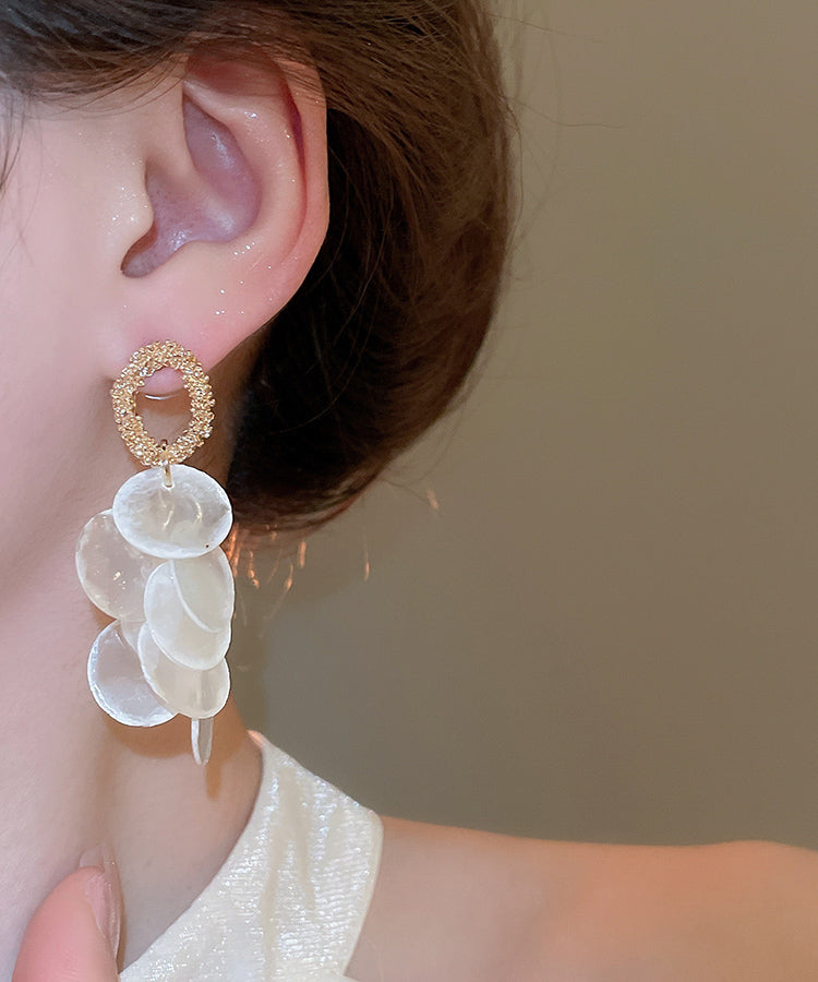 White Alloy Shell Tassel Drop Earrings