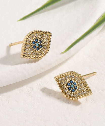 Blue Copper Zircon Gem Stone Stud Earrings