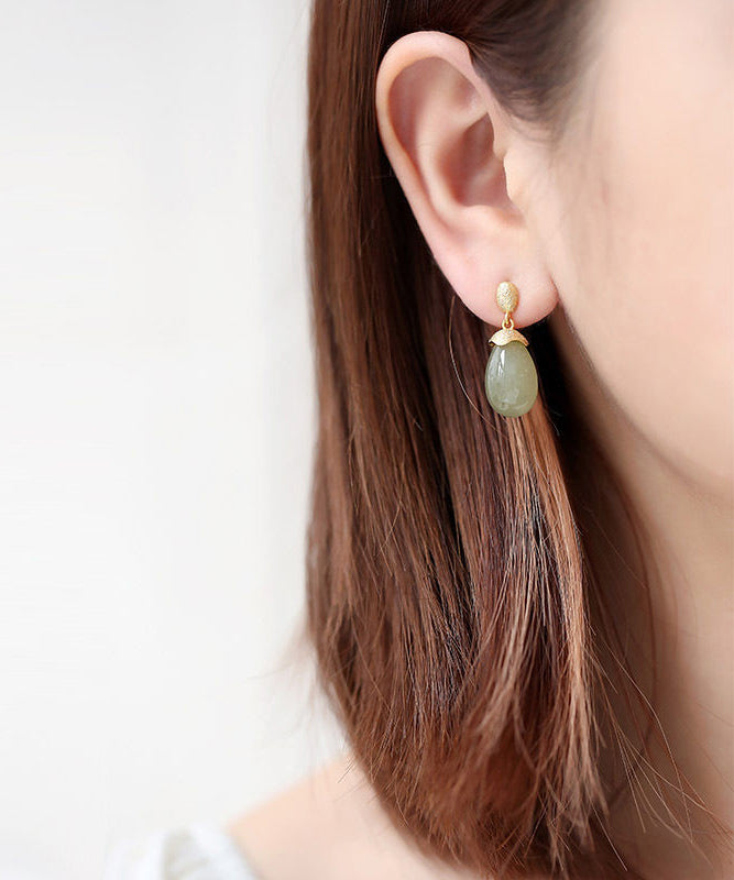 Diy Cyan Sterling Silver Overgild Jade Drop Earrings
