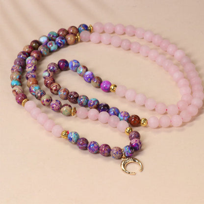 108 Bead Mala Bracelet With Miano Real & Pink Crystal 8mm