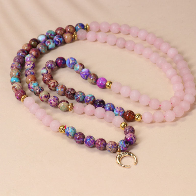108 Bead Mala Bracelet With Miano Real & Pink Crystal 8mm