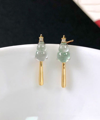 Colorblock Sterling Silver Zircon Chalcedony Glass Ice Gourd Drop Earrings