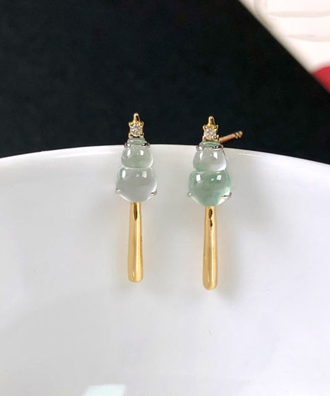 Colorblock Sterling Silver Zircon Chalcedony Glass Ice Gourd Drop Earrings