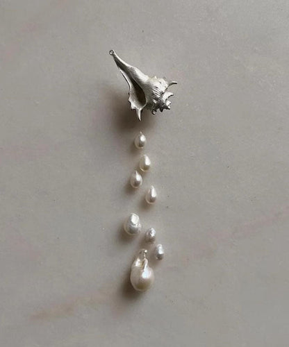 Silk Sterling Silver Rver Snail Pearl Tassel Drop Earrings
