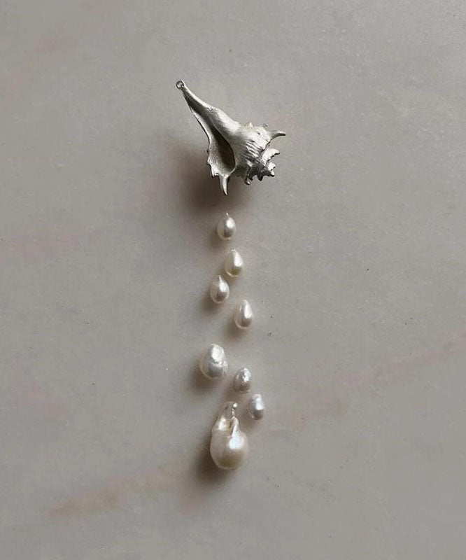 Silk Sterling Silver Rver Snail Pearl Tassel Drop Earrings