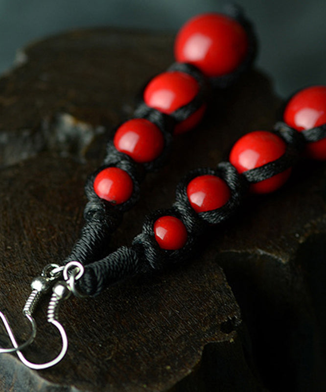 Black and Red Patchwork Gem Stone Drop Earrings