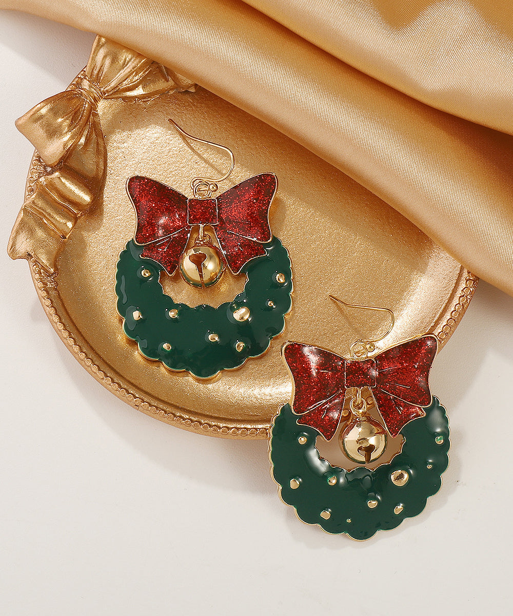 Green Alloy Drip Glaze Bow Drop Earrings