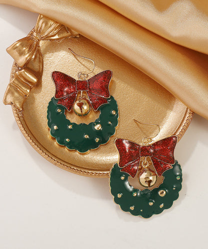 Green Alloy Drip Glaze Bow Drop Earrings