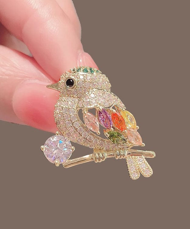 Gold Alloy Inlaid Zircon Magpie Brooches