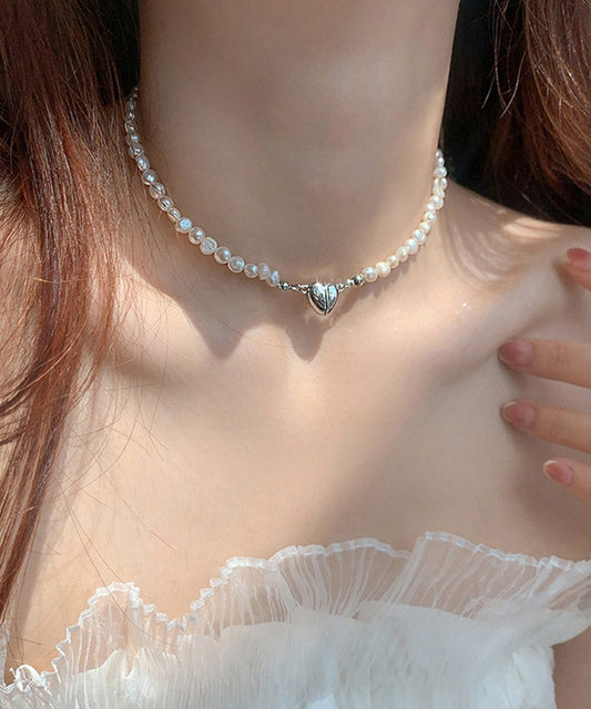 White Overgild Asymmetricar Love Pearl Pendant Necklace