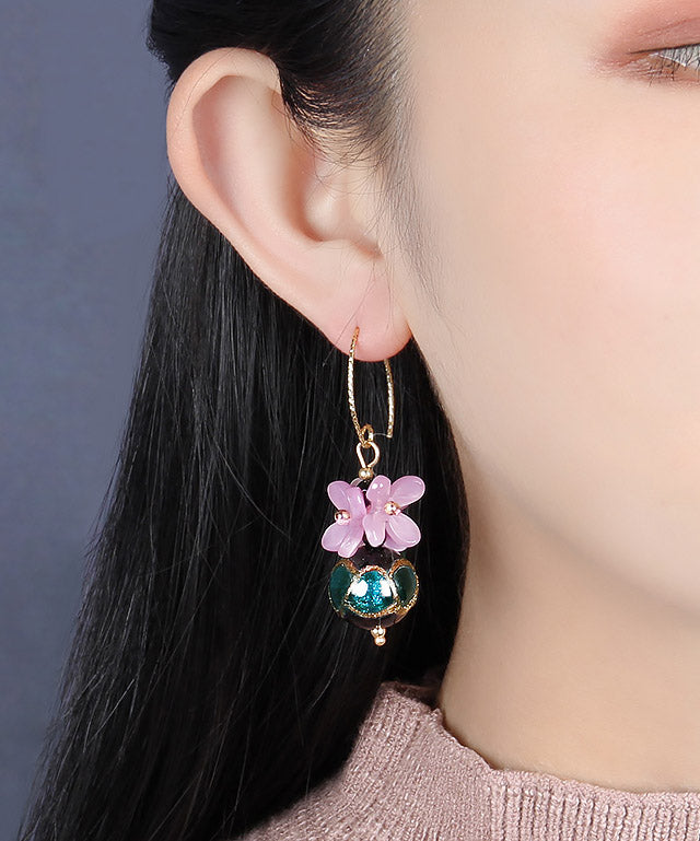 Purple Blue Coloured Glaze Drop Earrings