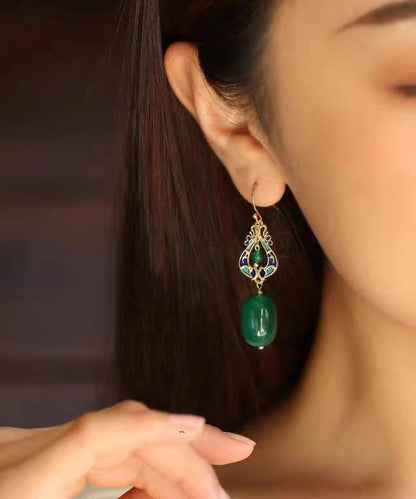 Design Green Jade Silver Drop Earrings