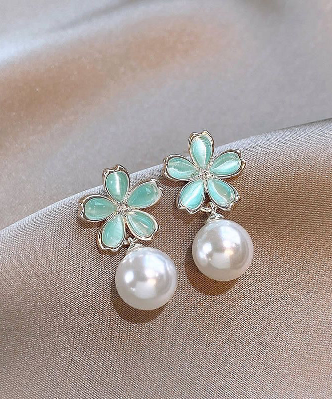 Stylish Colorblock Copper Overgild Pearl Drop Earrings