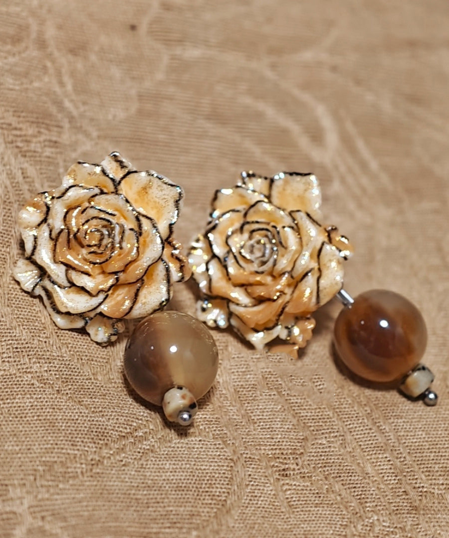 Retro Brown Alloy Resin Drop Earrings