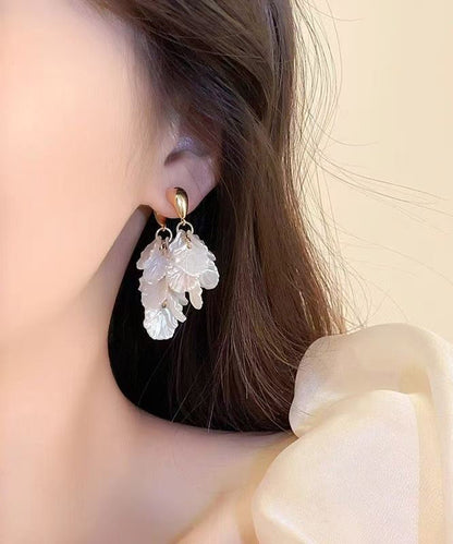 White Copper Alloy Petal Tassel Hoop Earring