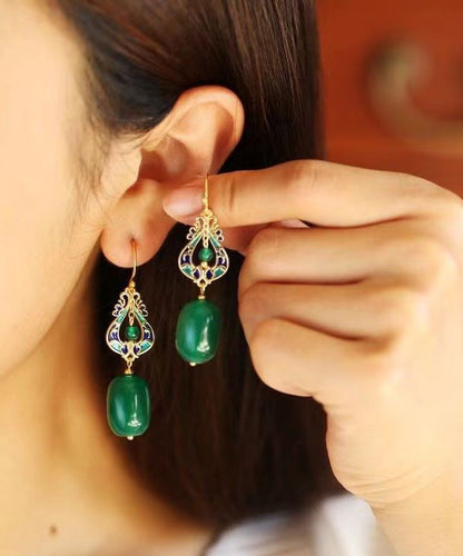 Design Green Jade Silver Drop Earrings