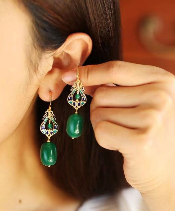 Design Green Jade Silver Drop Earrings