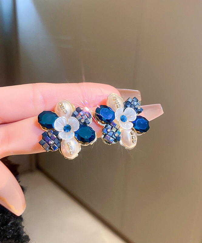 Style Colorblock Copper Pearl Zircon Stud Earrings