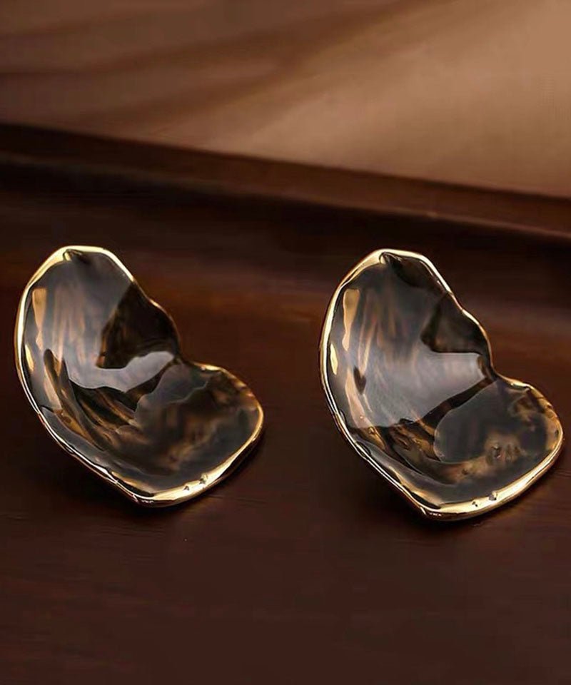 Grey Brown Copper Overgild Dropwise Glaze Stud Earrings