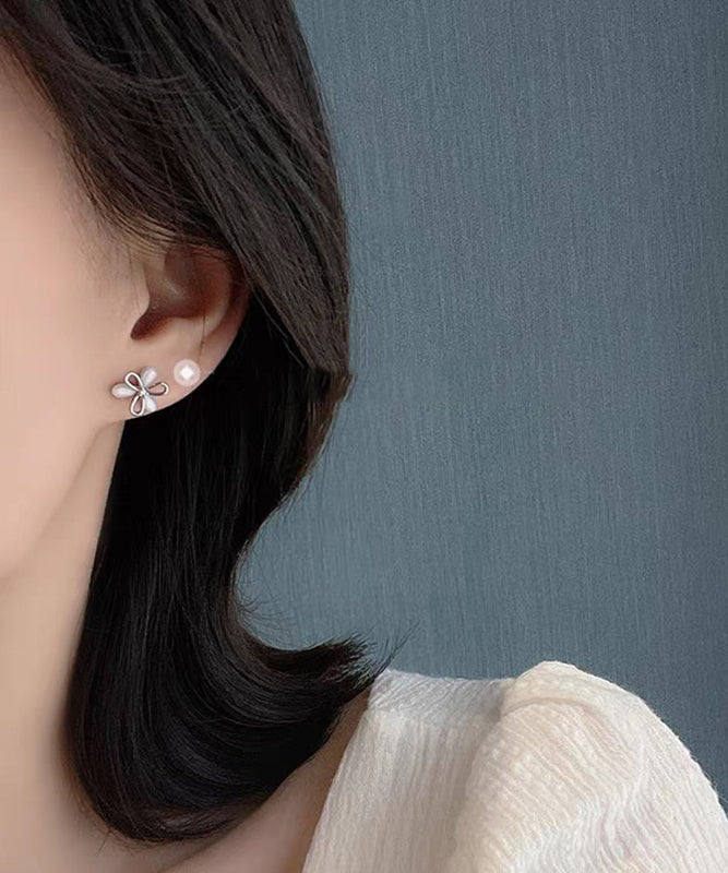 Brief White Copper Alloy Hollow Out Stud Earrings