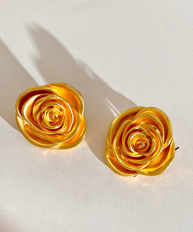 Gold Metal Rose Stud Earrings
