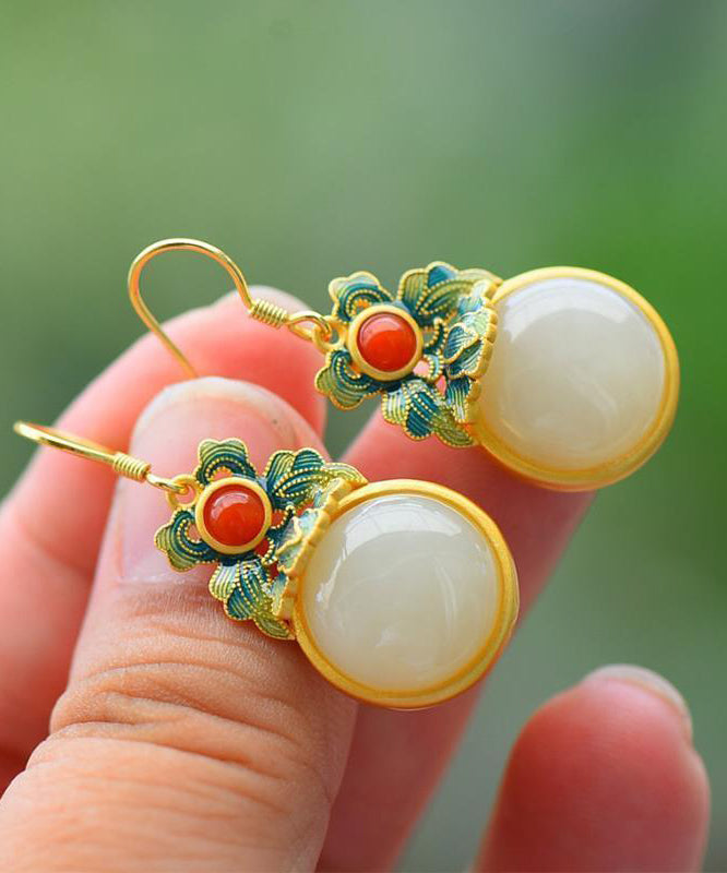 Handmade Green Silver Jade Drop Earrings