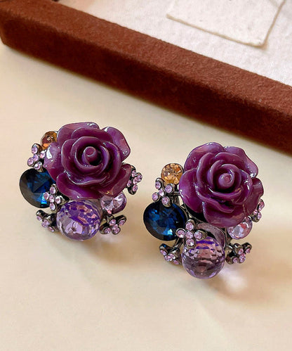 Purple Alloy Zircon Resin Glass Stud Earrings