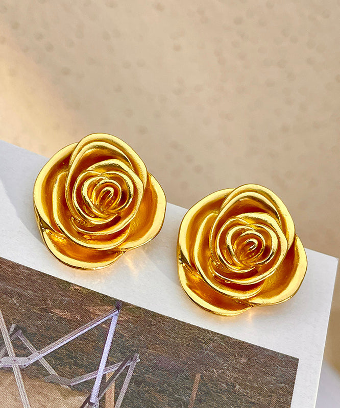 Gold Metal Rose Stud Earrings